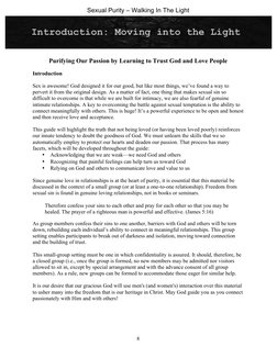Sexual Purity – Walking In The Light 
 
8 
 
Purifying Our Passion by Learning to Trust God and Love People 
 
Introduction