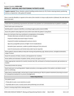 Mobility Chart Inpatient Patient Mobility and Positioning Checklist | PDF | Anatomical Terms Of ...