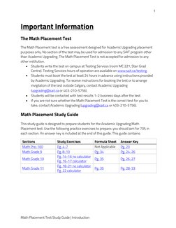 1 
Math Placement Test Study Guide | Introduction  
Important Information 
The Math Placement Test 
The Math Placement test i
