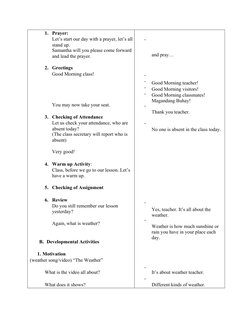 1. Prayer: 
Let’s start our day with a prayer, let’s all
stand up. 
Samantha will you please come forward
and lead the prayer