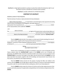 (Name of the Representative)
Usufruct is a legal right accorded to a person or party that confers the temporary right to use