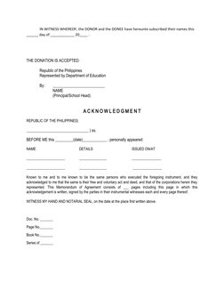 IN WITNESS WHEREOF, the DONOR and the DONEE have hereunto subscribed their names this 
______ day of ____________ 20____ . 
T