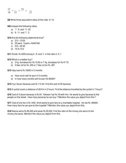 Class 6 Ratio & Proportion Worksheet | PDF | Mathematics
