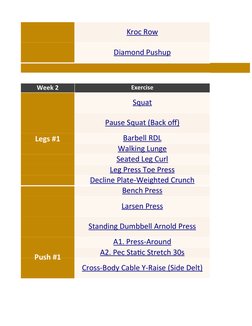 Full Body #1
Week 2
Exercise
Legs #1
Push #1
Kroc Row (https://youtu.be/nD0KoWhnTks)
Diamond Pushup (https://youtu.be/3RprT_9