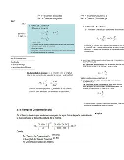 F< 1 = Cuencas alargadas
F>1 =  Cuencas Circulares: problemas de inunda
K>1 = Cuencas Alargadas  
K<1 = Cuencas Circulares: p