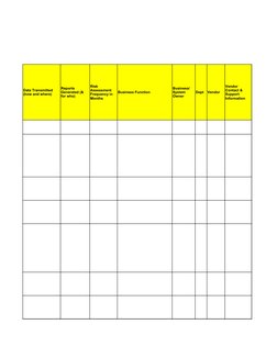 Business Function
Dept
Vendor
Data Transmitted 
(how and where)
Reports 
Generated (& 
for who)
Risk 
Assessment 
Frequency i