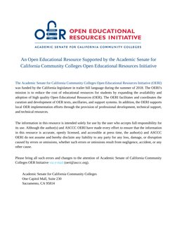 An Open Educational Resource Supported by the Academic Senate for
California Community Colleges Open Educational Resources In