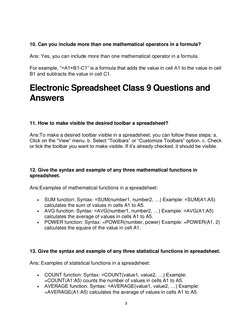 Class 9 Electronic Spreadsheet Guide | PDF | Worksheet | Spreadsheet