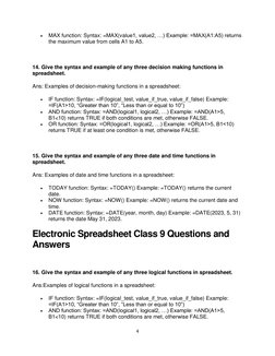 Class 9 Electronic Spreadsheet Guide | PDF | Worksheet | Spreadsheet