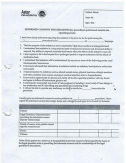7.
2.
Patient Name:
CMIIHOSPI?AL
Age / Sex :
INFORMED CONSENT FOR SEDATION (for procedures performed outside the
operatingroo