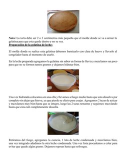 Nota: La torta debe ser 2 o 3 centímetros más pequeña que el molde donde se va a armar la 
gelatina para que esta quede d