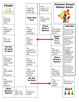 Start
I _____ 
(like) lots of
homework.
You _____ 
(eat) 
cooked       
snails.
She _____ 
(write) a 
love letter 
every day.