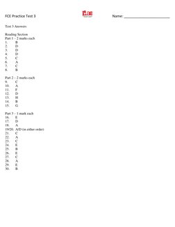 FCE Practice Test 3 Answer Key | PDF