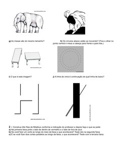 g) As mesas são do mesmo tamanho?
h) Os círculos abaixo estão se movendo? (Fixe o olhar no 
ponto central e mexa a cabeça par