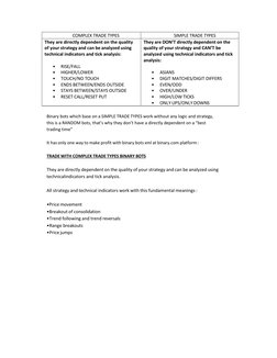 COMPLEX TRADE TYPES 
SIMPLE TRADE TYPES 
They are directly dependent on the quality 
of your strategy and can be analyzed usi