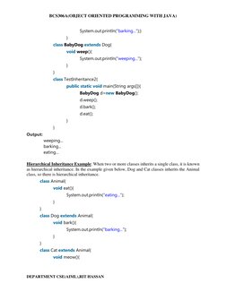 BCS306A(OBJECT ORIENTED PROGRAMMING WITH JAVA) 
DEPARTMENT CSE(AIML),RIT HASSAN 
System.out.println("barking...");}   
}   
c