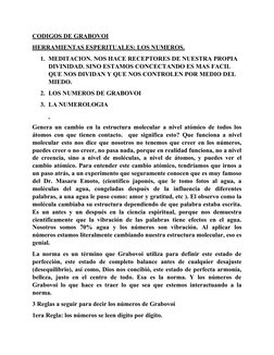 CODIGOS DE GRABOVOI
HERRAMIENTAS ESPERITUALES: LOS NUMEROS.
1. MEDITACION. NOS HACE RECEPTORES DE NUESTRA PROPIA 
DIVINIDAD.
