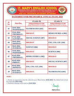 Class IX Pre-Board Exam Datesheet 2024 | PDF