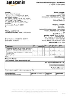 Tax Invoice/Bill of Supply/Cash Memo
(Original for Recipient)
*ASSPL-Amazon Seller Services Pvt. Ltd., ARIPL-Amazon Retail