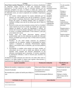 CIERRE
(Fase3 Intervención) Momento 9 y 10 Lunes: Los alumnos distribuidos
en  diferentes  equipos  llevaran  a  cabo  una  e