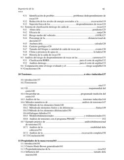 Ingeniería de la 
roca 
vi 
 
9.3.1 Identificación de posibles .............................. problemas dedesprendimiento de