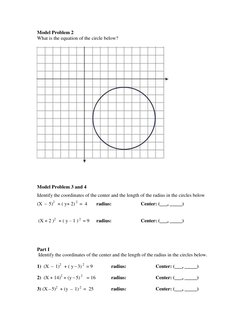 Model Problem 2 
What is the equation of the circle below? 
 
 
 
 
 
Model Problem 3 and 4 
Identify the coordinates of the