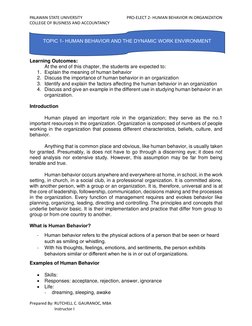 PALAWAN STATE UNIVERSITY 
 PRO-ELECT 2- HUMAN BEHAVIOR IN ORGANIZATION 
COLLEGE OF BUSINESS AND ACCOUNTANCY 
Prepared By: RUT