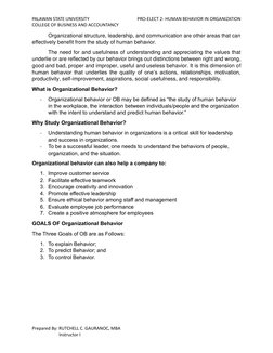 PALAWAN STATE UNIVERSITY 
 PRO-ELECT 2- HUMAN BEHAVIOR IN ORGANIZATION 
COLLEGE OF BUSINESS AND ACCOUNTANCY 
Prepared By: RUT