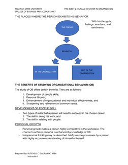 PALAWAN STATE UNIVERSITY 
 PRO-ELECT 2- HUMAN BEHAVIOR IN ORGANIZATION 
COLLEGE OF BUSINESS AND ACCOUNTANCY 
Prepared By: RUT