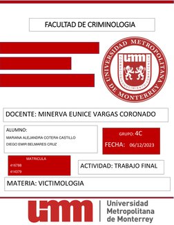 FACULTAD DE CRIMINOLOGIA 
DOCENTE: MINERVA EUNICE VARGAS