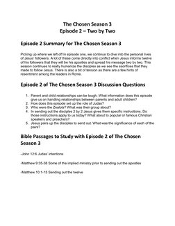The Chosen Season 3 Discussion Guide | PDF | Jesus | Disciple ...