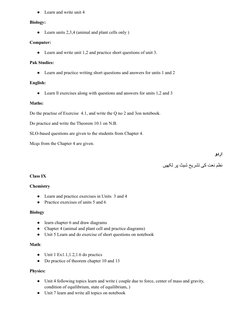 ●
Learn and write unit 4
Biology:
●
Learn units 2,3,4 (animal and plant cells only )
Computer:
●
Learn and write unit 1,2 and