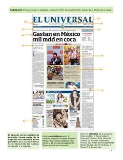 4 
 
 
Reforma, Excelsior, El Sol de 
México. Un periódico estándar mide 
(56cm x 32 cm) aproximadamente, 
Tienen entre 8 y