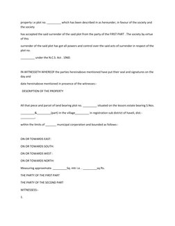 property i.e plot no. _________ which has been described in as hereunder, in favour of the society and 
the society  
has acc