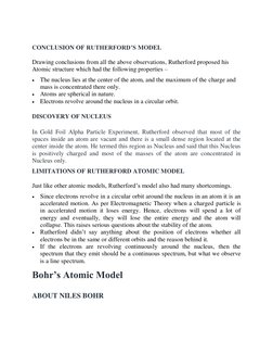 CONCLUSION OF RUTHERFORD’S MODEL 
 
Drawing conclusions from all the above observations, Rutherford proposed his 
Atomic st