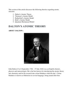 This section of the article discusses the following theories regarding atomic 
structure: 
1. Dalton’s Atomic Theory 
2. Thom