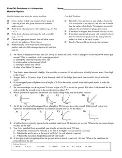 Free-Fall Problems in 1-dimension  
 
Name_______________________________ 
Honors Physics 
Good techniques and habits for sol
