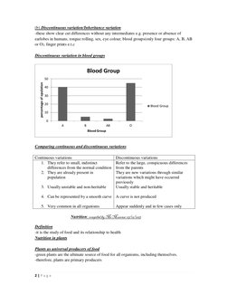 2 | P a g e  
 
(b) Discontinuous variation/Inheritance variation  
-these show clear cut differences without any intermediat