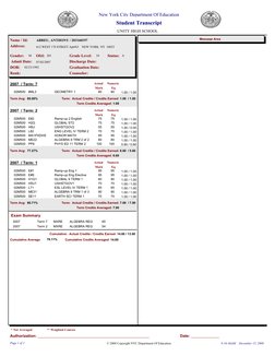 New York City Department Of Education
Student Transcript
UNITY HIGH SCHOOL
Admit Date:
Rank: 
Message Area
Name / Id:
ABREU,