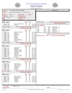 New York City Department Of Education
Student Transcript
UNITY HIGH SCHOOL
Admit Date:
Rank: 
Message Area
Name / Id:
ALCANTA