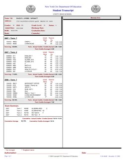 New York City Department Of Education
Student Transcript
UNITY HIGH SCHOOL
Admit Date:
Rank: 
Message Area
Name / Id:
BAILEY,