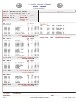 New York City Department Of Education
Student Transcript
UNITY HIGH SCHOOL
Admit Date:
Rank: 
Message Area
Name / Id:
BAUTIST