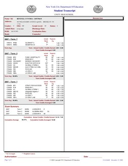New York City Department Of Education
Student Transcript
UNITY HIGH SCHOOL
Admit Date:
Rank: 
Message Area
Name / Id:
BENITEZ