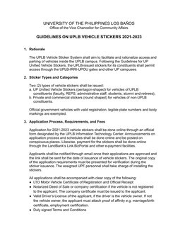 UPLB Vehicle Sticker Guidelines 2021-2023 | PDF | Transport | Vehicles