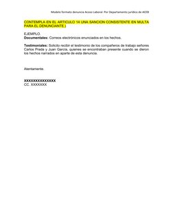 Modelo de Denuncia por Acoso Laboral | PDF