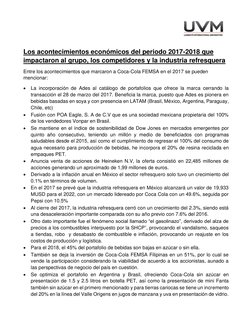 Los acontecimientos económicos del periodo 2017-2018 que 
impactaron al grupo, los competidores y la industria refresquer