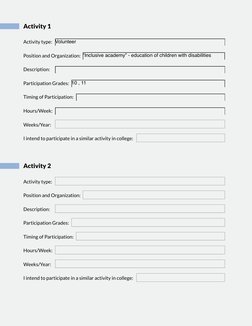 Activity 1
 
Activity type:  
Position and Organization:   
Description: 
Participation Grades:  
Timing of Participation:
