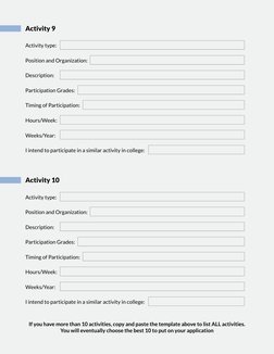 Activity 9
 
Activity type:  
Position and Organization:   
Description: 
Participation Grades:  
Timing of Participation:
