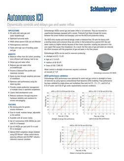 Autonomous ICD
Dynamically controls and delays gas and water influx
APPLICATIONS
■
■Oil wells with early gas and 
water break