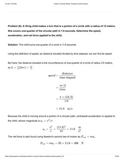 Uniform Circular Motion Problems & Solutions | PDF | Acceleration | Force